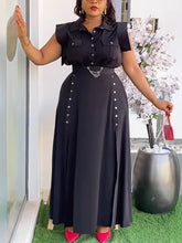 Elegant Sleeveless Shirt Top Slit Skirt Set