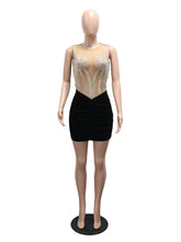 Rhinestone Mesh Patchwork Velvet Package hip Dress