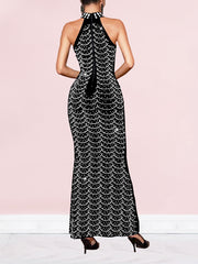 Rhinestones Fitted Sleeveless Maxi Dress