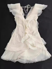 Plunge Off Shoulder Ruffle Tiered Party Mini Dress