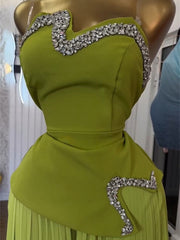 Cinched Waist Tube Tops Pleated Wide Leg Pant Set