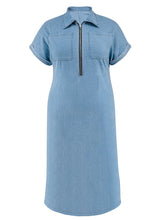 Plus Size Front Zipper Loose Casual Denim Dress