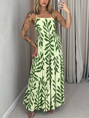 Casual Print Backless Spaghetti Strap Dress