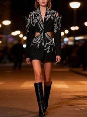 Boutique Rhinestone Embellished Cutout Blazer