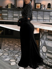 Sexy Sequin Crop Top High Slit Maxi Skirt Two Piece Set