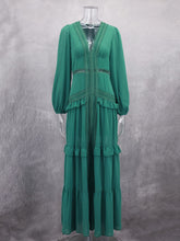 Sexy V-neck Patchwork Ruffle Split Maxi Dress