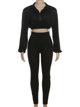 Drawstring Crop Tops Leggings Jogger Two Piece Set