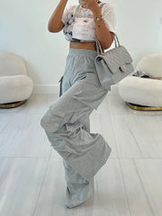 Casual Elastic Waist Multi-Pocket Loose Trousers