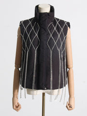 Fashion Rhinestone Fringe Puffer Vest