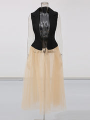 Fashion Sheer Mesh Patchwork Sleeveless Jacket
