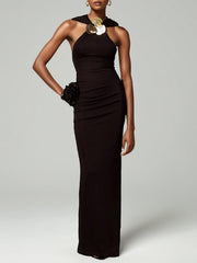 Sexy Hooded Appliqued Sleeveless Maxi Dress