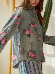 Casual Floral Print Loose Denim Shacket Jacket