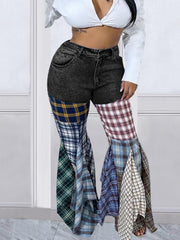 Casual Houndstooth Patchwork Jeans