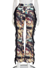 Fashion Print Fringe High Waist Flared Trousers