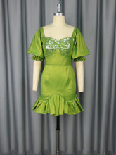 Elegant Sequin Puff Sleeve Ruffle Slim Party Dress