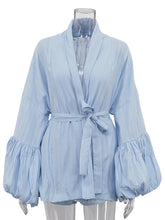 Fashion Petal Sleeve Loose Blouses And Shorts Sets
