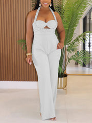 Halter Lace-up Hollow out Slim Straight Jumpsuit