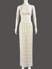 Sexy Sheer Mesh Crop Top Long Skirt Sets