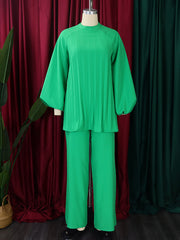 Loose Long Sleeve Top High Waist Wide Leg Pants Set