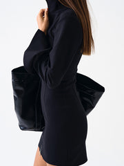 Elegant High Collar Zipper Slim Mini Dress