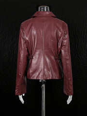 Fashion Lapel Slim Double Breasted PU Leather Jacket