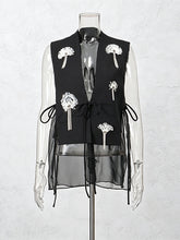 Fashion Mesh Patchwork Floral Embellishment Waistcoat