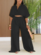 V-neck Crop Top High Waist Wide-leg Pants Two-piece