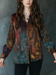 Vintage Print Long Sleeve Button Casual Shirt