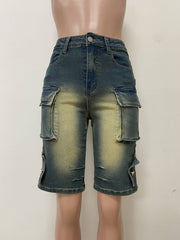 Casual High Waist Cargo Jean Shorts