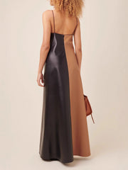 Fashion Sleeveless Patchwork PU Leather Maxi Dress