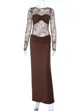 Round Collar Lace Patchwork See-Through Maxi Dress