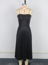 Strapless Pleated Faux Leather Midi Dress