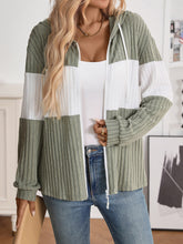 Casual Ribbed Knit Hooded Zip Cardigan