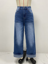 High Waist Rolled Hem Straight Casual Jeans
