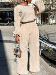 Fashion Loose Drop Shoulder Shirt Wide Leg Pants Set