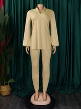 Loose Split Hem Blouse Slim Fit Trousers 2-Piece Set