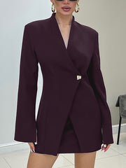 Elegant Cinched Waist Slim Blazer And Mini Skirt Suit
