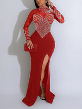 Rhinestone See through High Slit Long Dress
