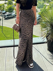 High Waist Leopard Print Maxi Skirt