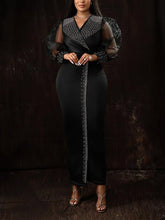 Sexy V Neck Sheer Mesh Sleeve Bodycon Dress