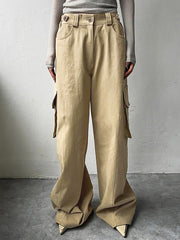 Solid Wide Leg Casual Cargo Pants
