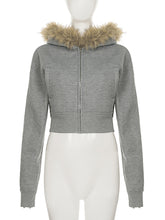 Fashion Faux Fur Zipper Up Cropped Hoodie
