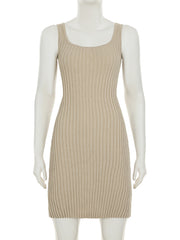 Casual Sleeveless Ribbed Knit Vest Mini Dress