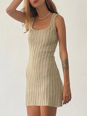 Casual Sleeveless Ribbed Knit Vest Mini Dress