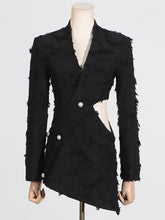 Solid Patchwork Button Hollow Out Blazer