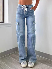 Fashion Drawstring Straight Cargo Jeans
