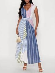Casual Striped Patchwork Sleeveless Maxi Dress