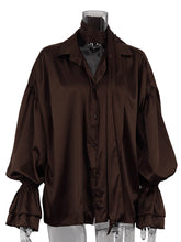 Casual Scarf Collar Flare Sleeve Loose Shirt
