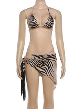 Sexy Fringe Tassel Bikini Print Cover Up Three Piece Set