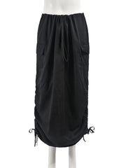 Drawstring Side High Waist Casual Cargo Skirt